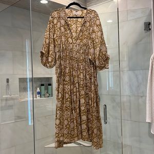 EUC Daughters of India Kyra Midi Dress in Golden Palm